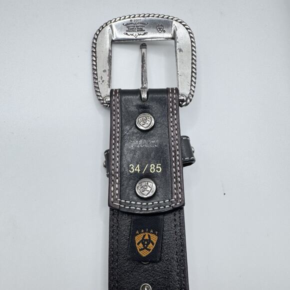 Ariat Limited Edition 2007 Black Brown Leather Studded Belt Metal Hardware 34/85 - Picture 3 of 16